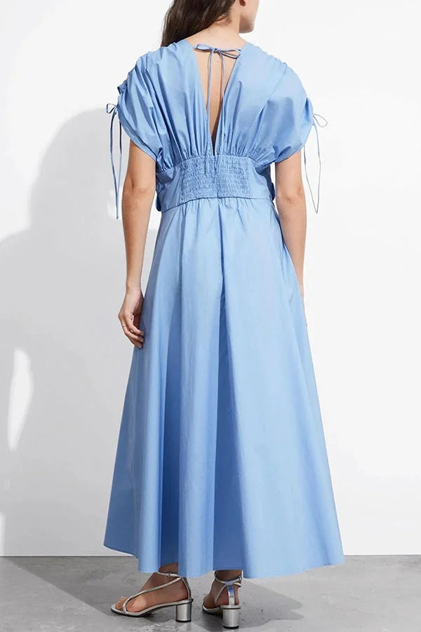 Alma Lockeres Midikleid mit Blumenapplikation, gerüschten weiten Ärmeln und elastischer Taille