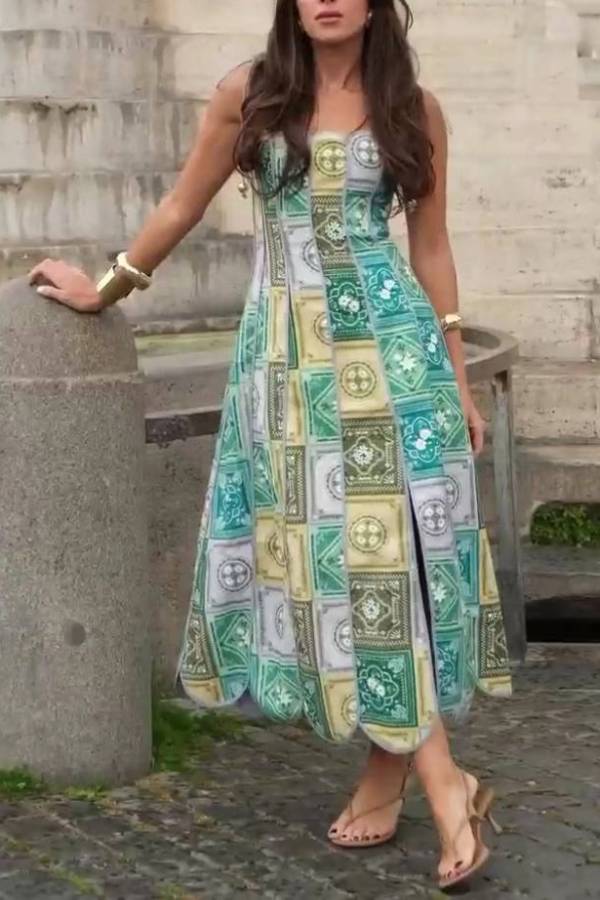 Unique Printing Stitching Dress