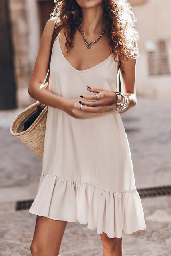 Mini-robe trapèze fluide en mélange de coton et de lin