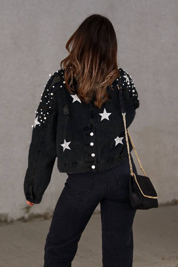 Jeansjacke mit Perlendetail