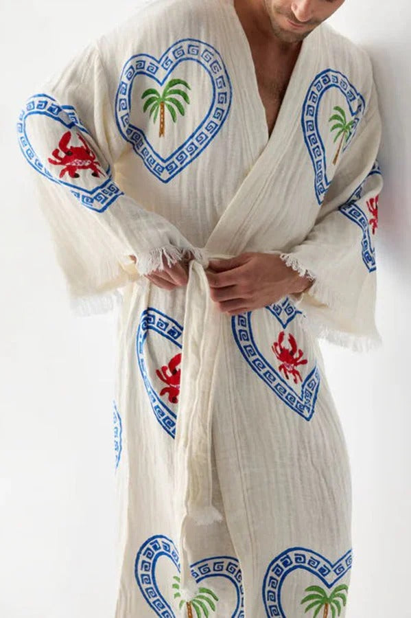 Maia – Badebekleidung/Lounge-Überwurf aus Leinenmischung mit einzigartigem Druckgürtel