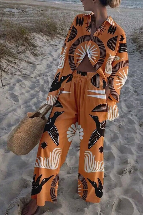 Set mit Oversize-Bluse mit Folk-Totem-Print und Hose mit Taschen und elastischer Taille