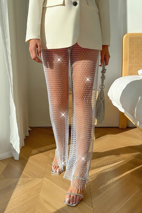 Die besten Lagen-Artikel: Hose mit weitem Bein und elastischem Bund aus Rautennetz