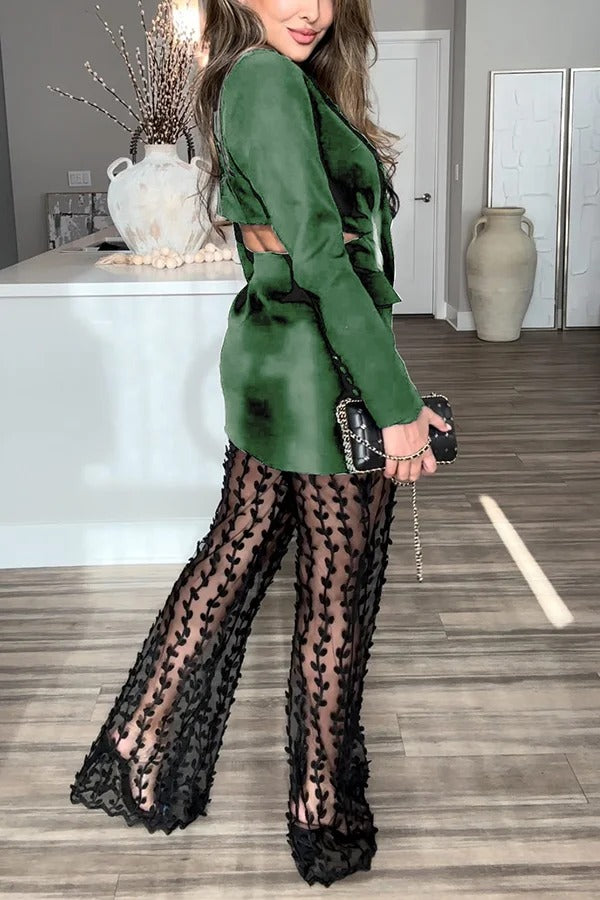 Queen Temperament Button Up Langarm-Blazer mit rückenfreiem Revers