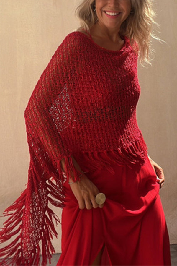 Sunset Breeze – Strick-Überwurf mit Hohlsaum und Quasten