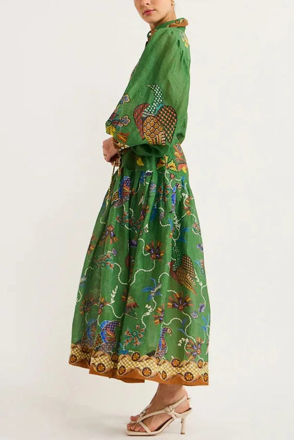 Special Moment – Midi-Hemdkleid mit Ballonärmeln und Vogelprint „Heaven“