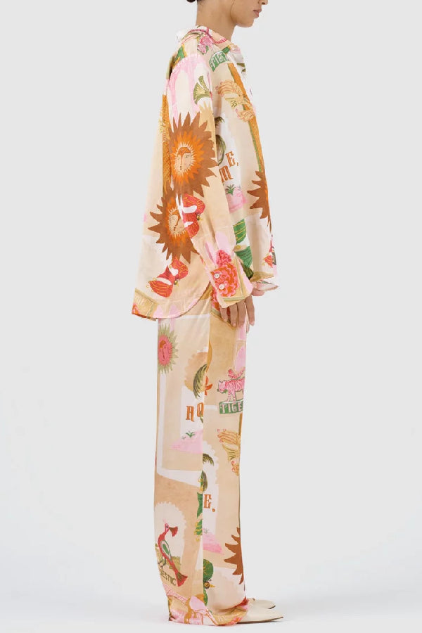 Einzigartiges, bedrucktes, lässiges Langarm-Shirt-Oberteil und lockere Hosen-Sets mit elastischer Taille