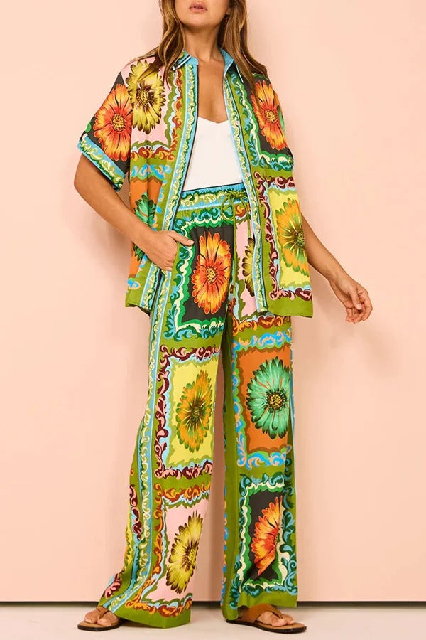 Ensemble pantalon et poches à taille élastique imprimés Disco Daisy