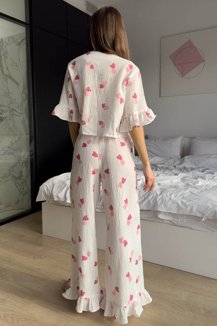 Bedrucktes Rüschenhemd zum Binden aus Baumwolle