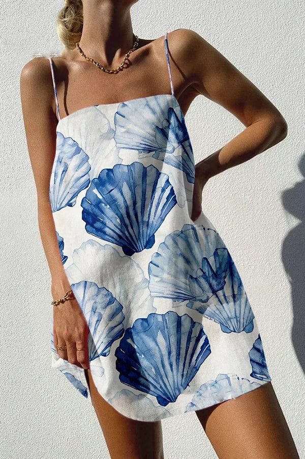 Einzigartiges sexy Minikleid mit Riemchen und Ozean-Print