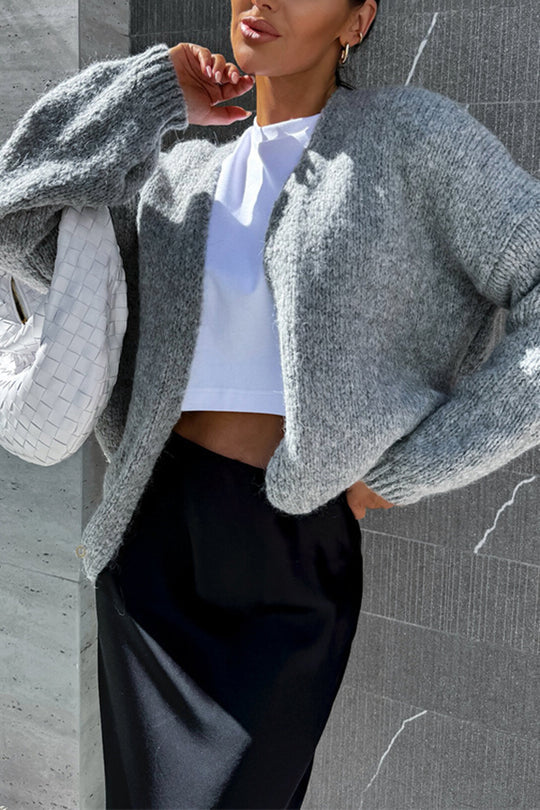 Einfarbige, lässige Strickjacke mit langen Ärmeln