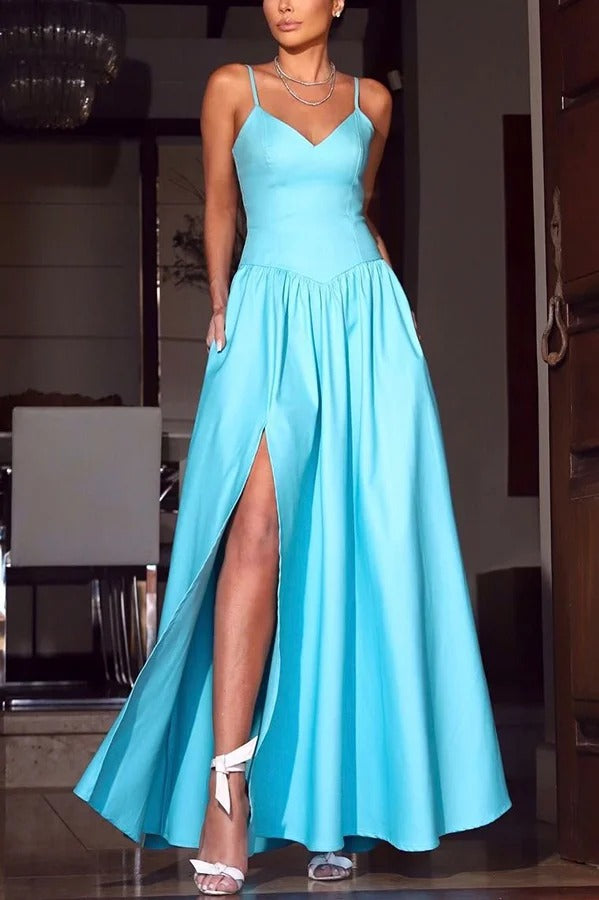 Sofie Midikleid mit gesmoktem Rücken, Taschen und hoher Taille