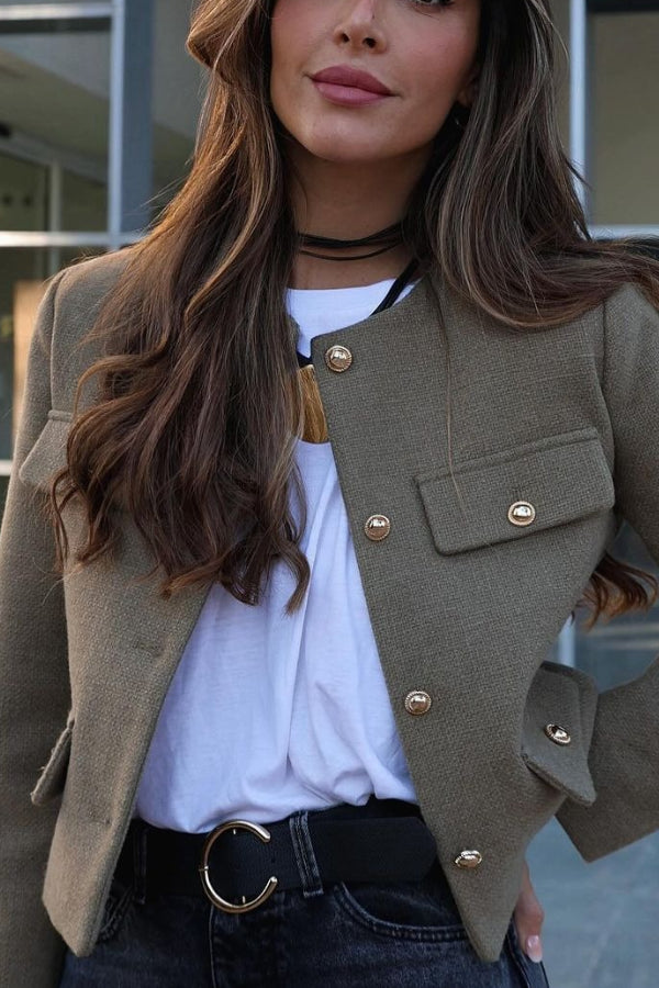 Einreihige Jacke mit Rundhalsausschnitt