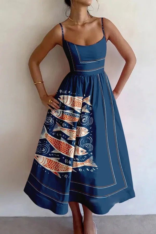 Buntes, einzigartig bedrucktes, sexy, schmales Midikleid mit Hosenträgern