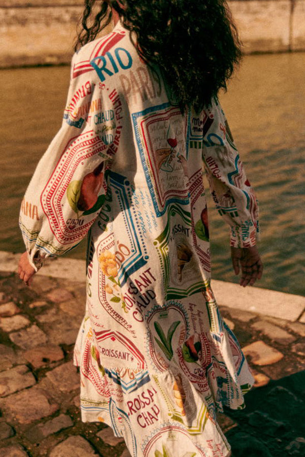 Dreamland Sarong Leinenmischung Einzigartiger Druck A-Linie Lässiges Urlaubskleid