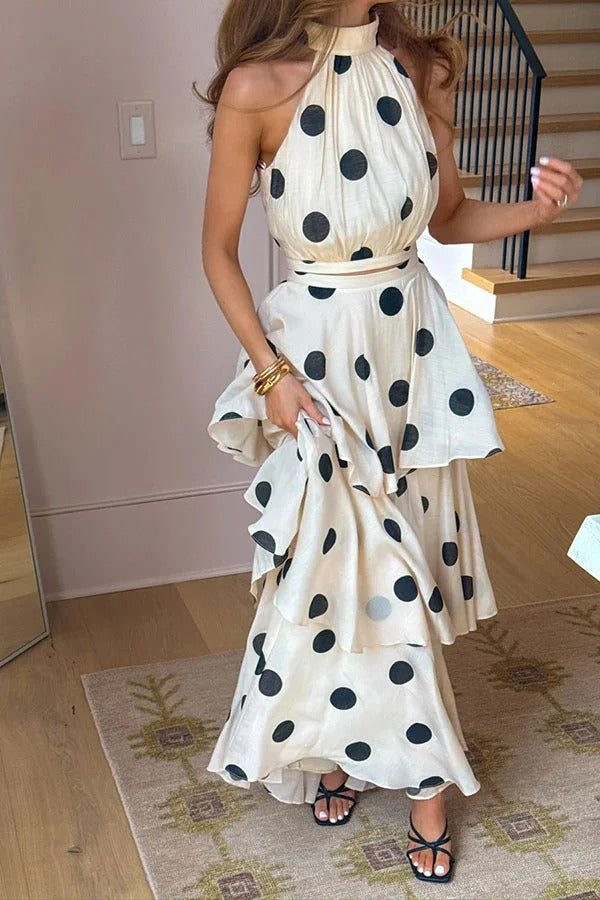 Gift To You Polka Dot Print High Neck Sleeveless Top