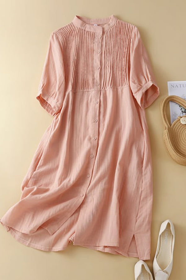 Künstlerisches Retro-Plisseekleid aus Baumwollleinen