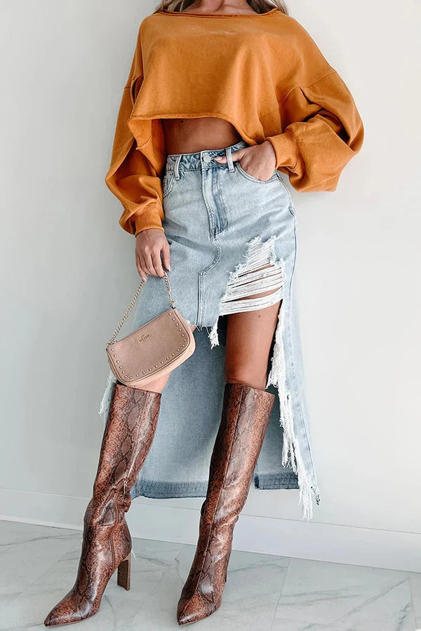 Darla Cutting Ties Maxirock aus Denim im Used-Look