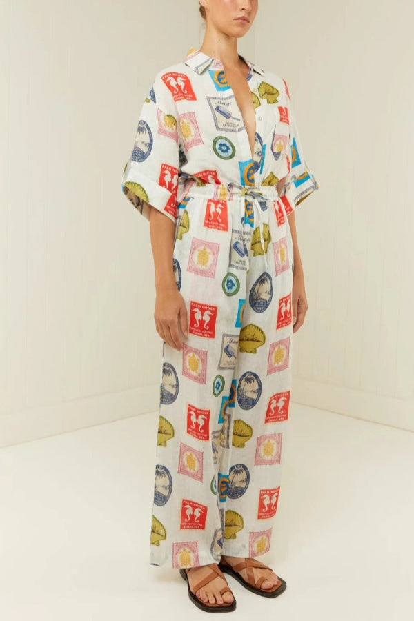 Modisches bedrucktes Leinenhemd mit Cardigan-Hose für alle Gelegenheiten