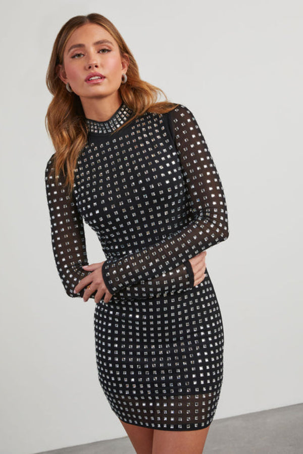 Mini-robe en maille ornée de strass