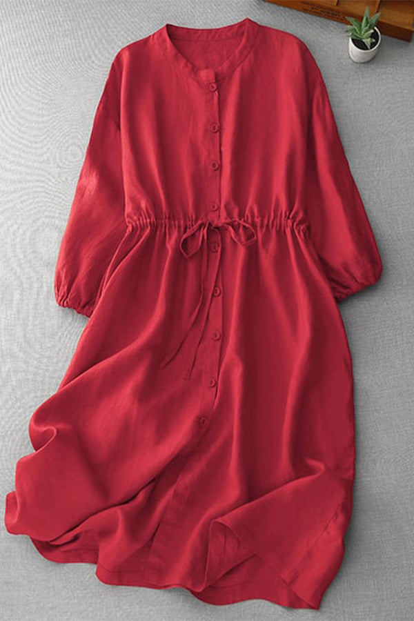 Einfarbiges Kleid mit Kordelzug