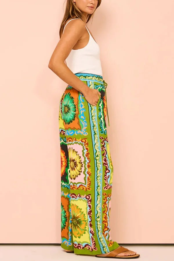 Ensemble pantalon et poches à taille élastique imprimés Disco Daisy