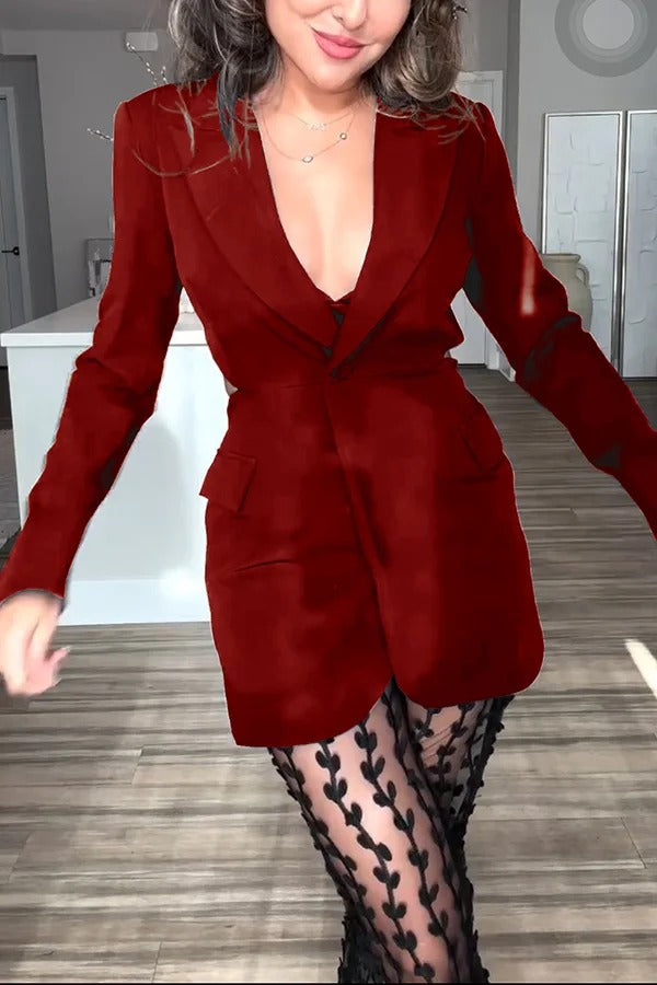 Queen Temperament Button Up Langarm-Blazer mit rückenfreiem Revers