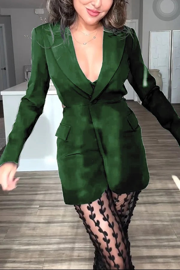 Queen Temperament Button Up Langarm-Blazer mit rückenfreiem Revers