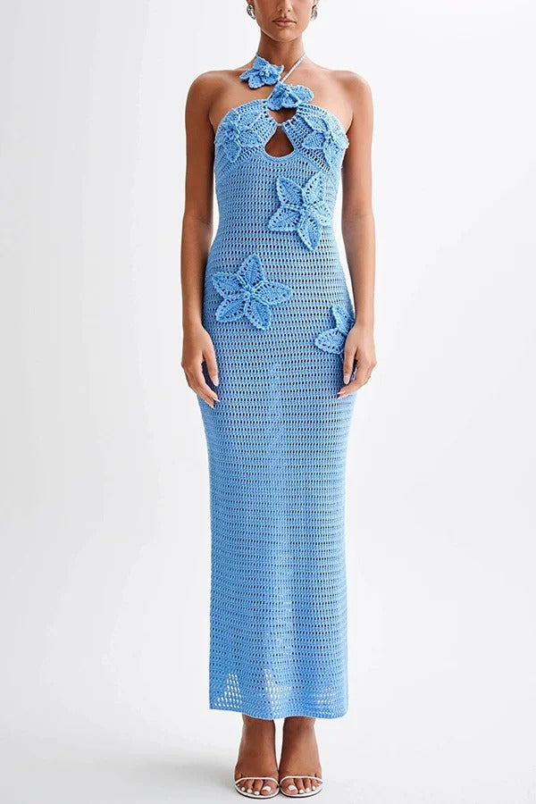 Call It Chic – Maxikleid mit Häkel- und Häkel-Neckholder und Fischschwanzsaum