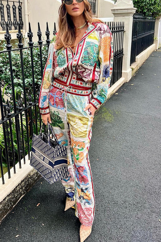 Wond A Land – Bomberjacke mit einzigartigem Druck, Reißverschlusstaschen und Ballonärmeln