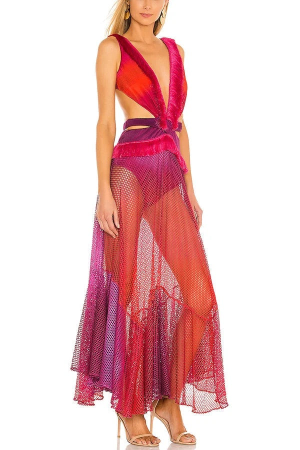 Jupe de plage sexy en maille transparente et dentelle