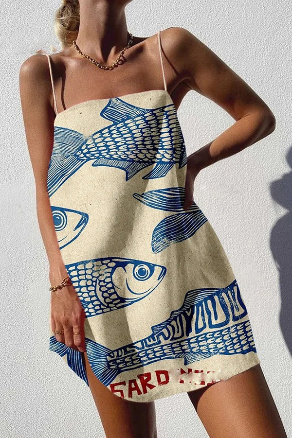 Einzigartiges sexy Minikleid mit Riemchen und Ozean-Print