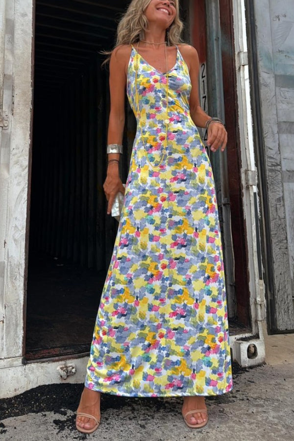 Patricia – Stretch-Midikleid mit Aquarelldruck und Schnürung, zwei Tragemöglichkeiten