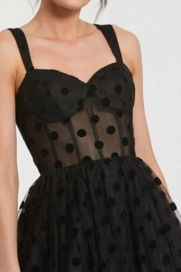 Perfect Guest – Tüll-Midikleid in A-Linie mit gepunktetem Herzausschnitt und Bustier
