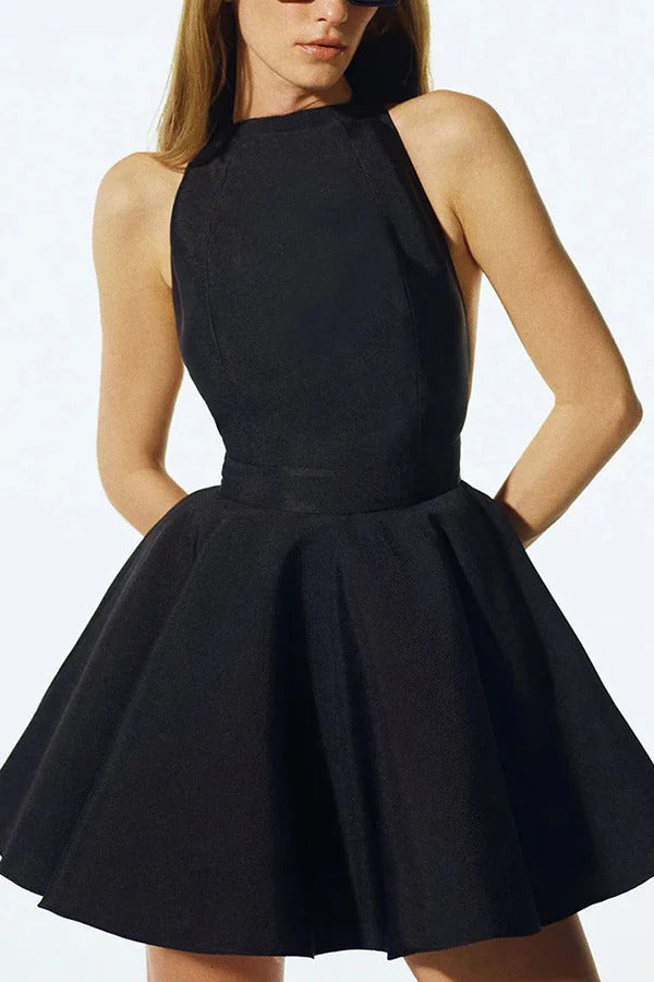 Sexy rückenfreies Neckholder-Minikleid mit Schnürung und Tasche