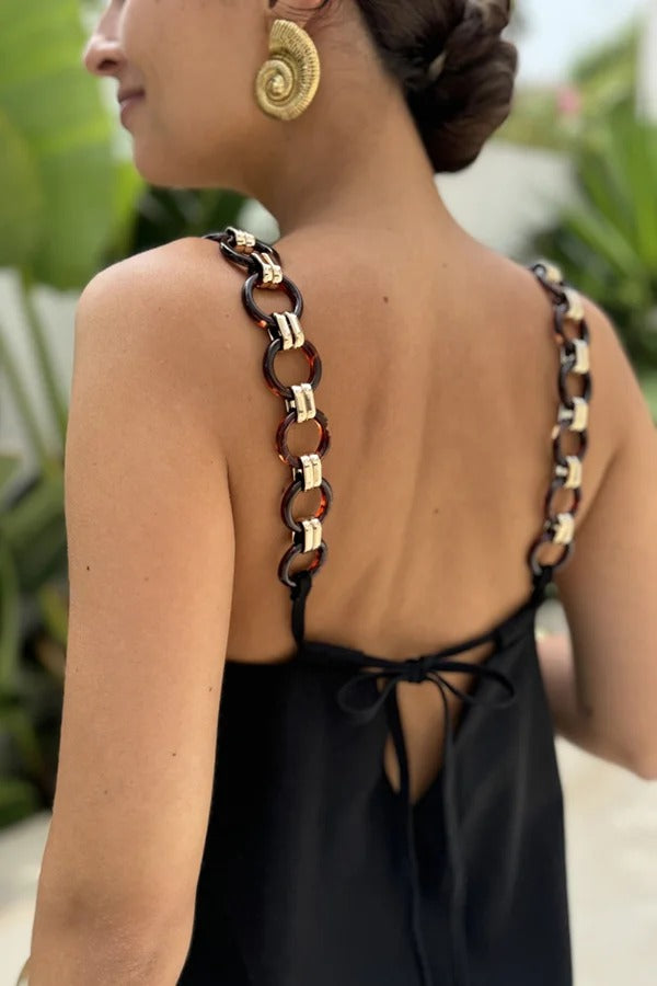 Travel Dreams Linen Blend Metal Ring Shoulder Strap H-line Mini Dress