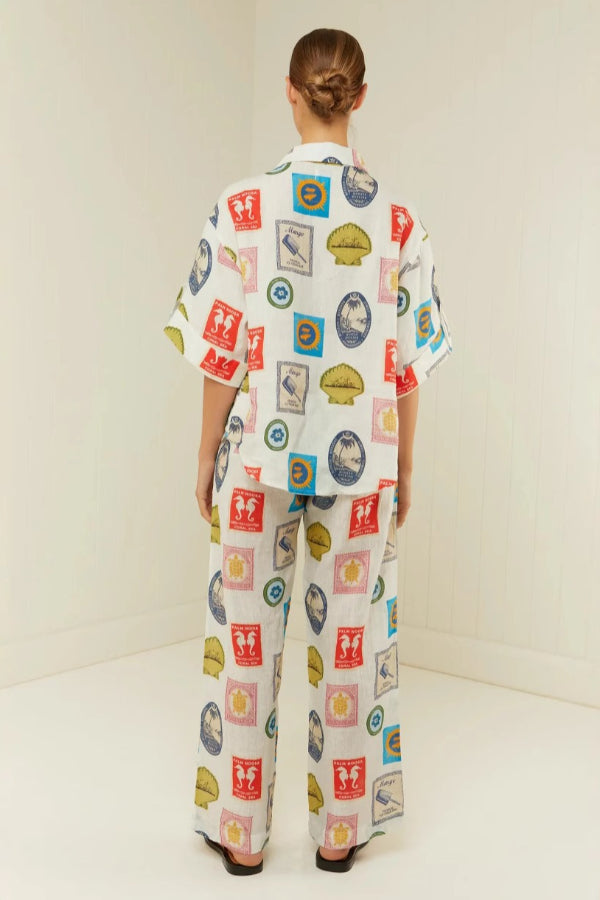 Modisches bedrucktes Leinenhemd mit Cardigan-Hose für alle Gelegenheiten