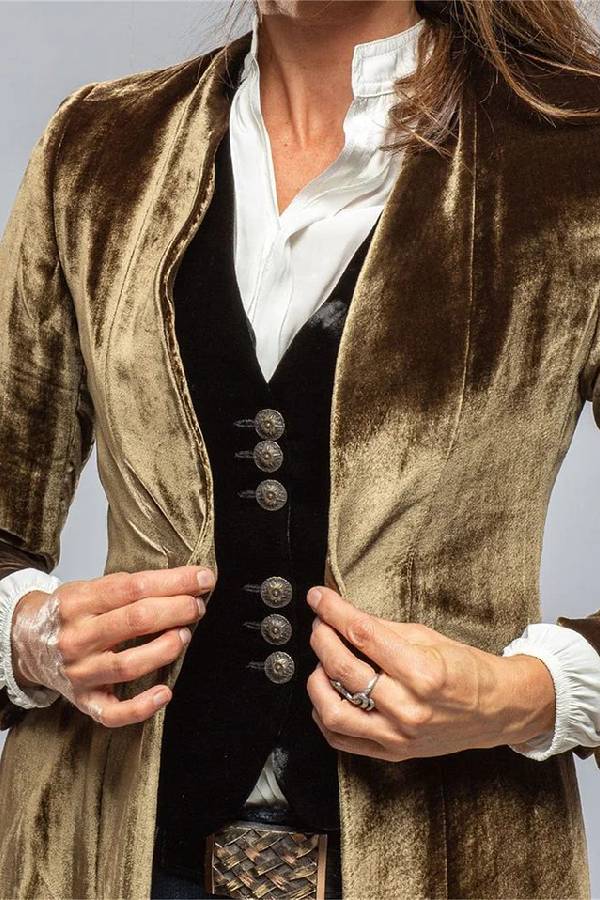 Vintage Samt Langer Lockerer Taschenschlitzmantel