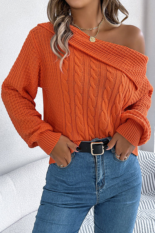 Einfarbiger, lässiger Strickpullover mit einer Schulter und langen Ärmeln