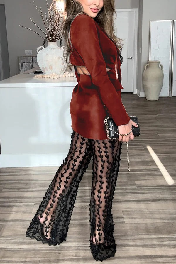 Queen Temperament Button Up Langarm-Blazer mit rückenfreiem Revers