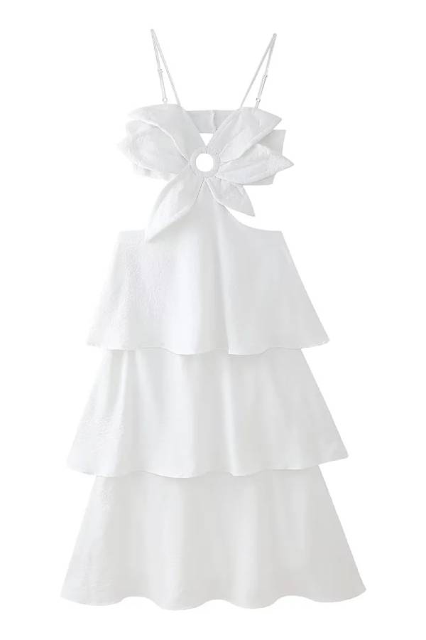 Ärmelloses Maxikleid mit Blumenmuster, Hohlfalten und hoher Taille