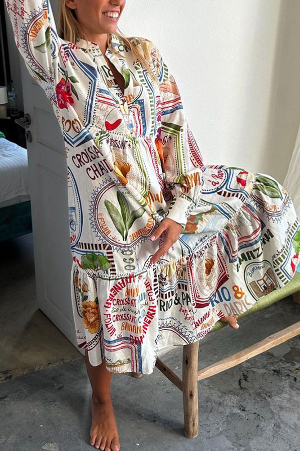 Dreamland Sarong Leinenmischung Einzigartiger Druck A-Linie Lässiges Urlaubskleid