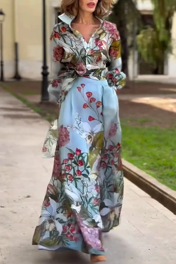 Harvest Garden – Tüllbluse mit Blumenmuster und Ballonärmeln und Gürtel