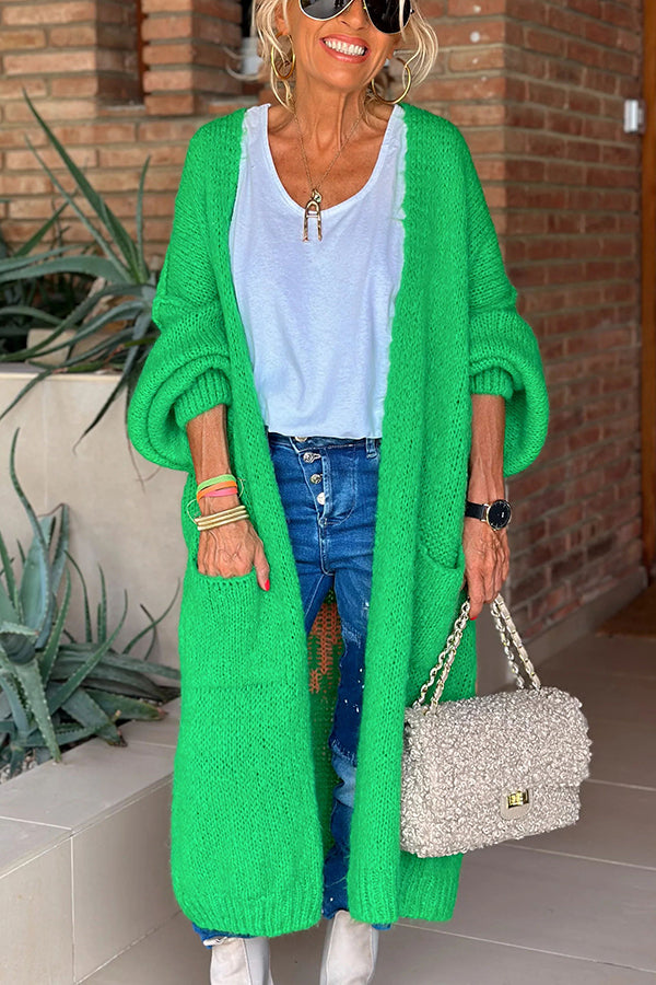 Calling for Love – Oversize-Midi-Cardigan mit bedruckter Tasche auf der Rückseite