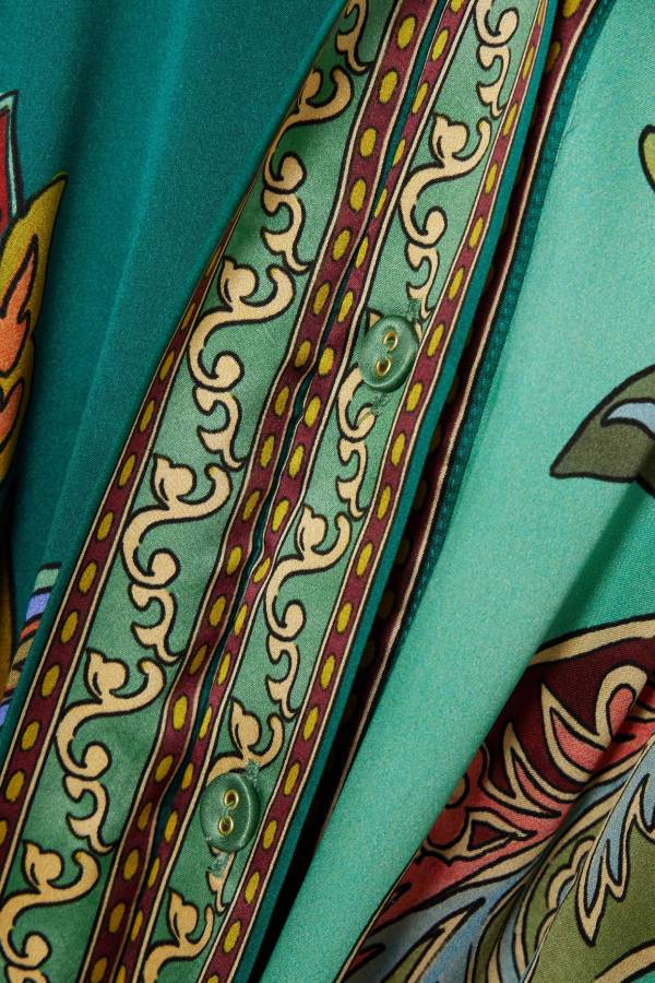 Satin-Midikleid im Resort-Stil mit einzigartigem Aufdruck, Revers und Laternenärmeln