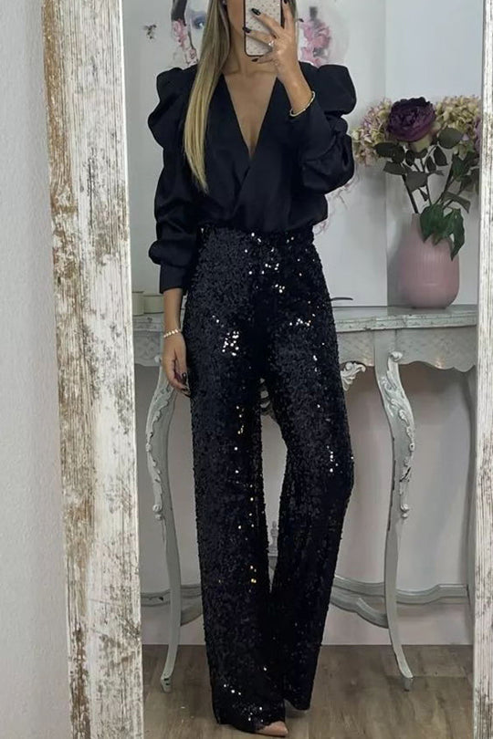 Perfectly Adored – Satinbluse mit überkreuztem Ausschnitt und Puffärmeln