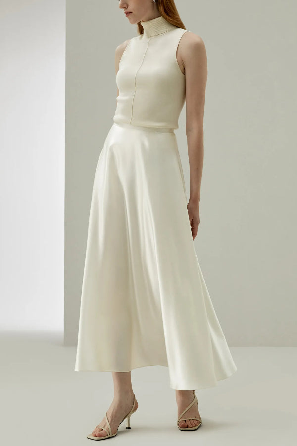 Jupe longue parapluie taille haute en satin avec poches Gorgeous Elements