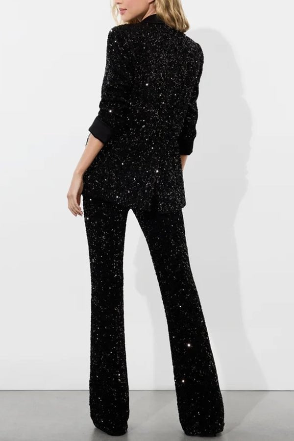 Sparkle Season – Blazer aus Satin mit Pailletten und langen Ärmeln und Revers für formelle Anlässe