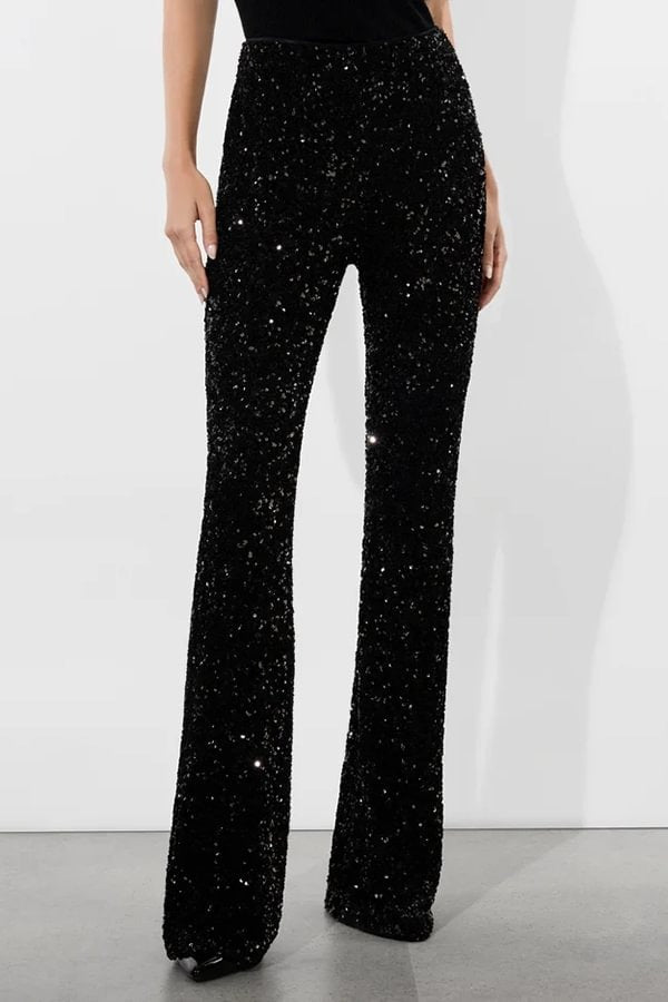Sparkle Season – Paillettenbesetzte Partyhose mit hohem Bund und elastischer Taille