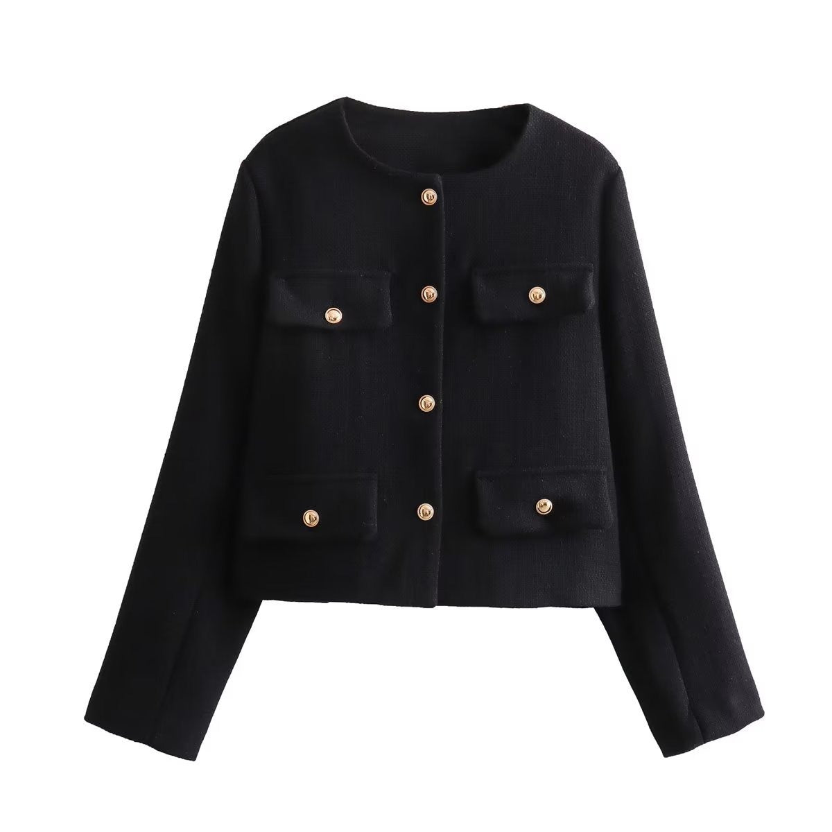 Einreihige Jacke mit Rundhalsausschnitt